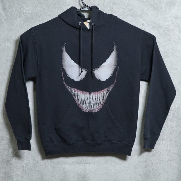 Marvel Venom Hoodie Mens Medium Black Jerzees Pullover Sweatshirt Graphic Teeth - Picture 1 of 8